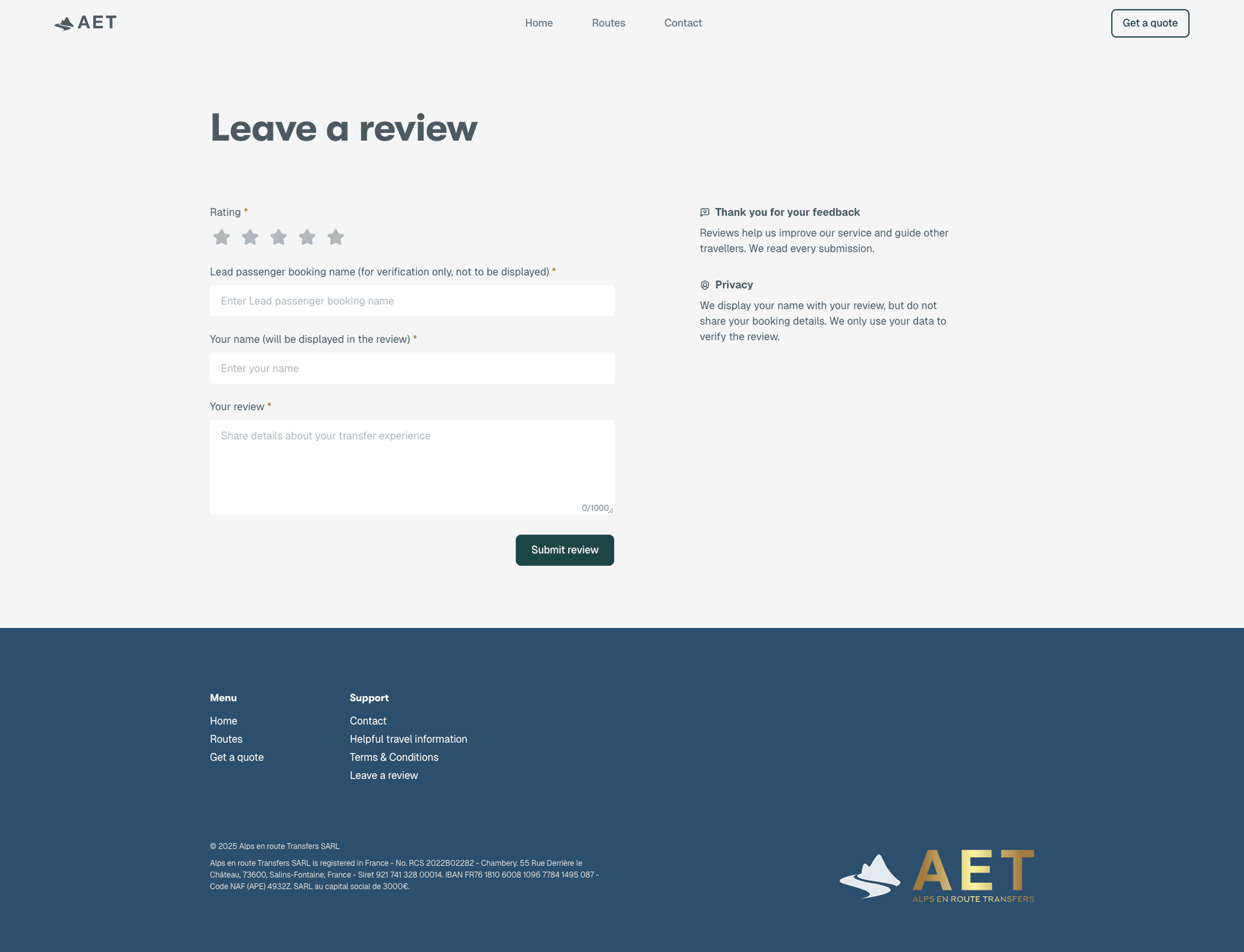 AET review page design