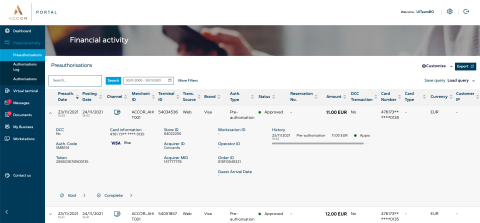 Fiserv's merchant portal preauthorisations page before being redesigned